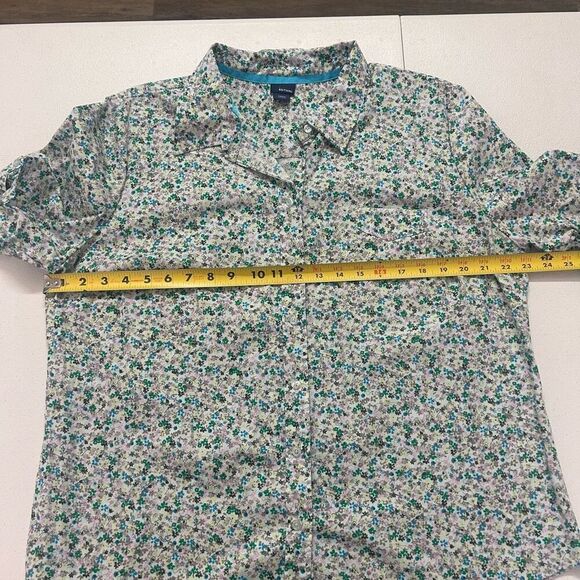 Basic Editions XXL Blue Green Floral Button-Up Shirt Women’s Short Sleeve Cotton - Picture 7 of 9